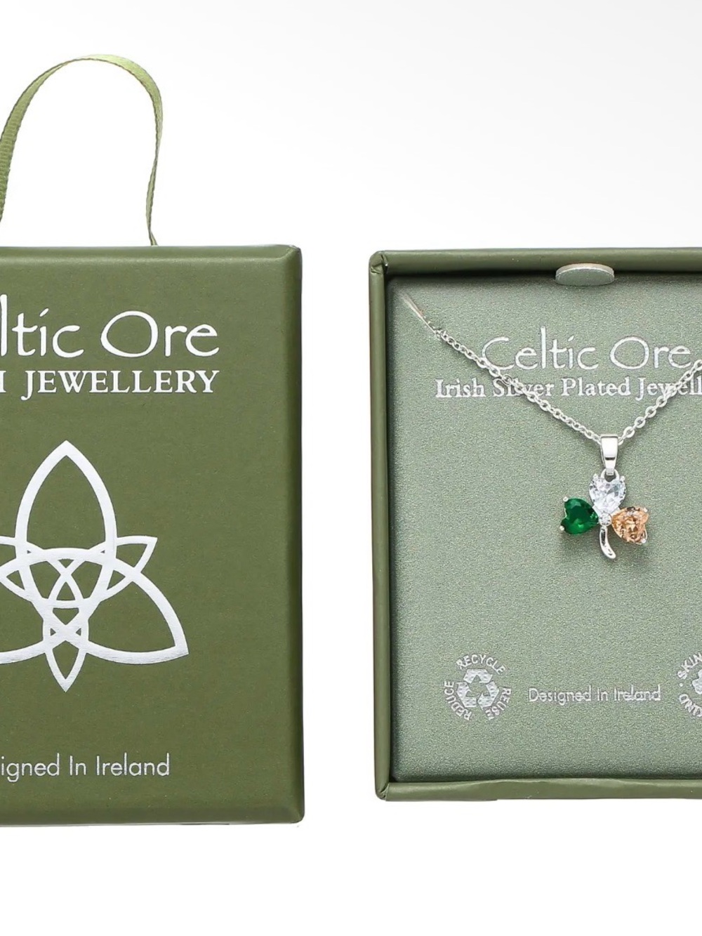 Silver-Plated Trinity Pendant Necklace in Green